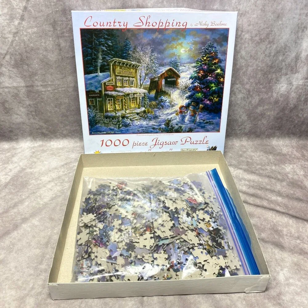 Country Shopping 1000 Piece Jigsaw Puzzle By Nicky Boehme SunsOut Complete